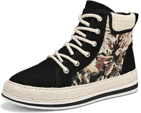 Exusiai Men High-Top Distressed Denim Skate Shoes Breathable Cloth Non-Slip Outdoor Casual Shoes Good Grip, Lace-Up Closure, Round Toe