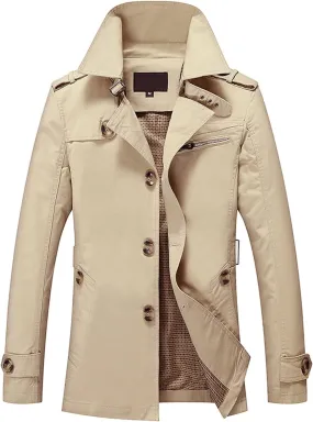 Fall Winter Long Coats for Men's Trendy Solid Windbreaker Turn-down Jacket Warm Windproof Cardigan Overwear