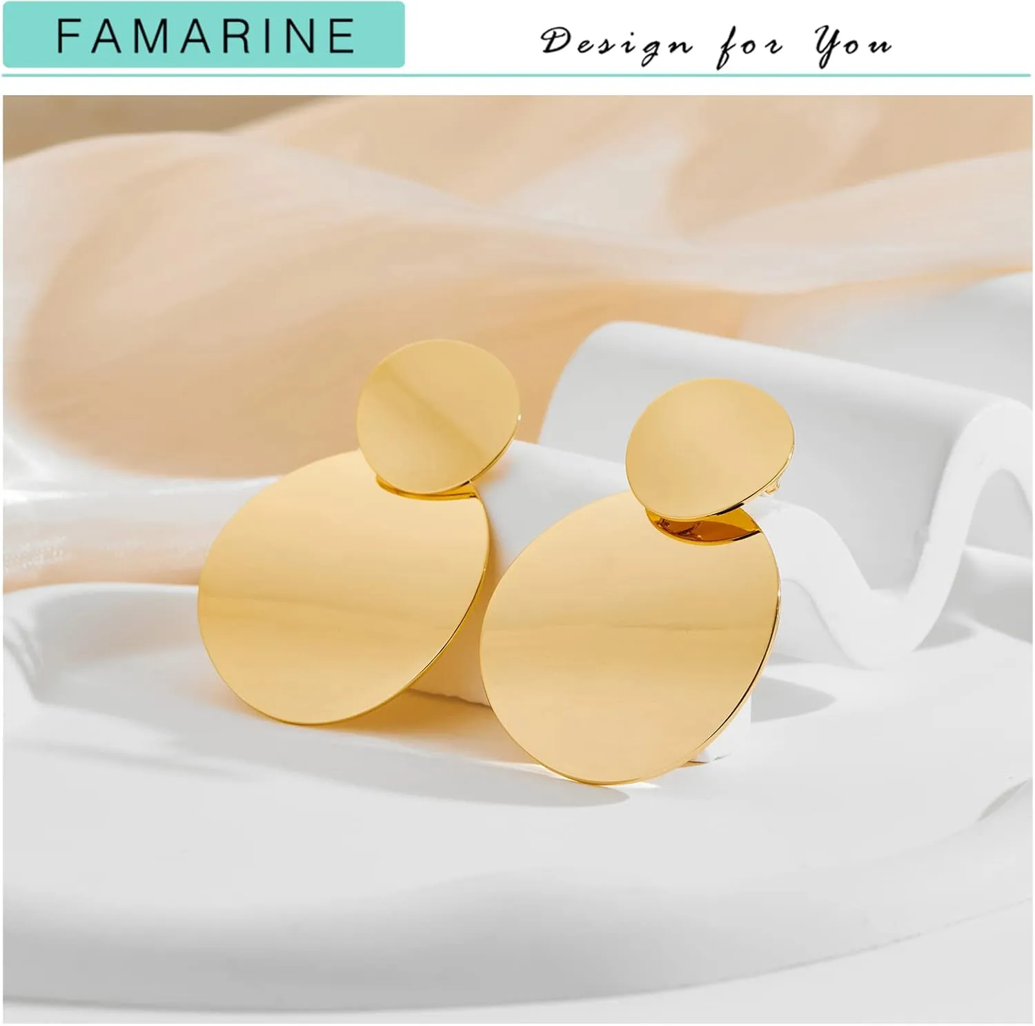 FAMARINE Gold Silver Disc Dangle Earrings for Women