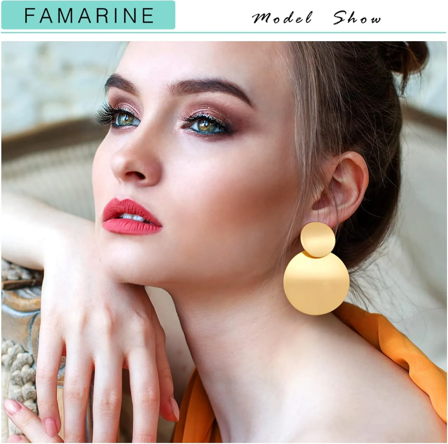 FAMARINE Gold Silver Disc Dangle Earrings for Women