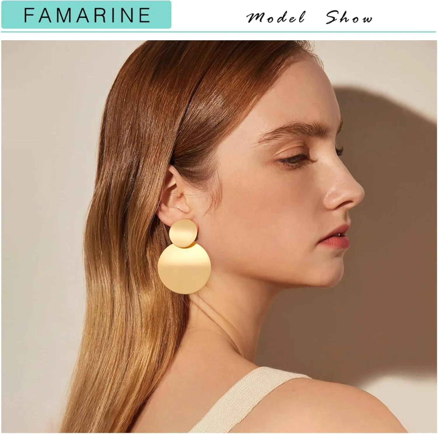 FAMARINE Gold Silver Disc Dangle Earrings for Women
