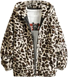 Faux Fur Jackets for Men Winter Coats Zip Up Hoodie Jacket Leopard Plush Fleece Overcoats Light Cardigan Sweaters