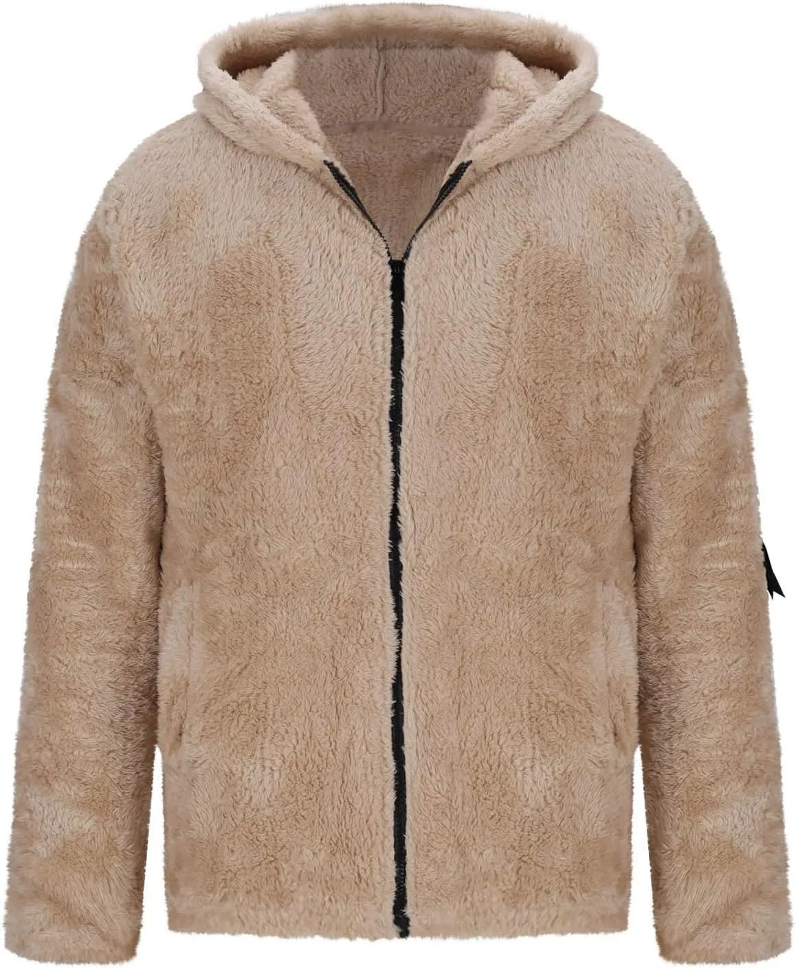Flannel Jacket for Men Winter Outdoor Warm Fleece Coat with Hood Casual Zip Up Hoodie Plush Sherpa Sweatshirt Outwear