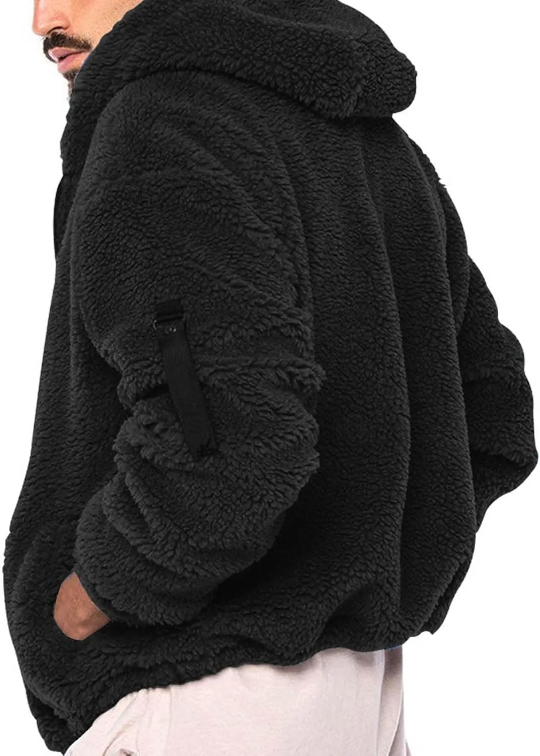 Flannel Jacket for Men Winter Outdoor Warm Fleece Coat with Hood Casual Zip Up Hoodie Plush Sherpa Sweatshirt Outwear