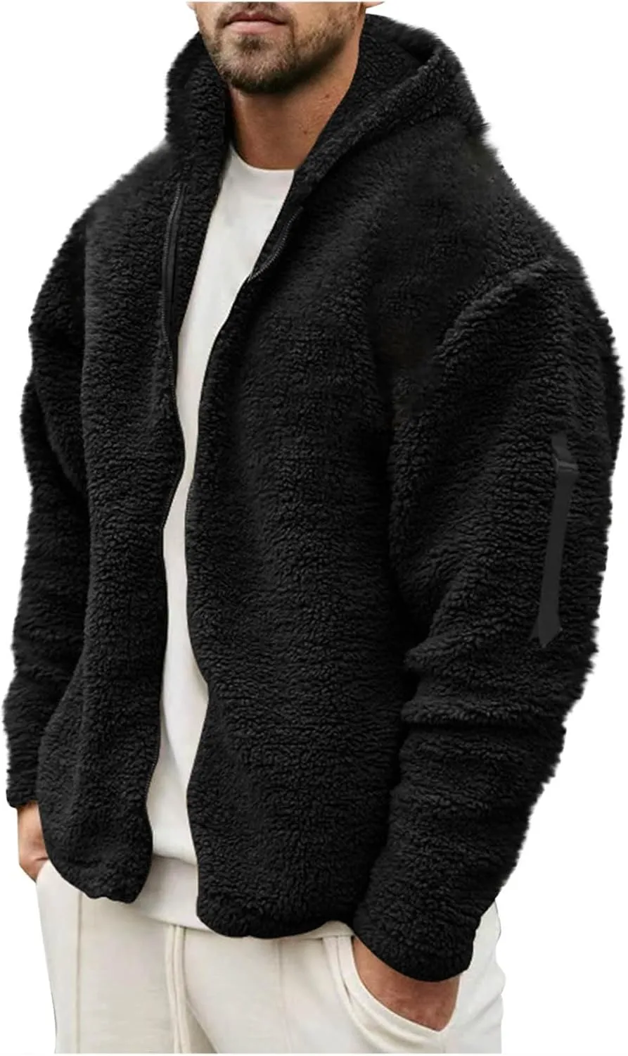 Flannel Jacket for Men Winter Outdoor Warm Fleece Coat with Hood Casual Zip Up Hoodie Plush Sherpa Sweatshirt Outwear