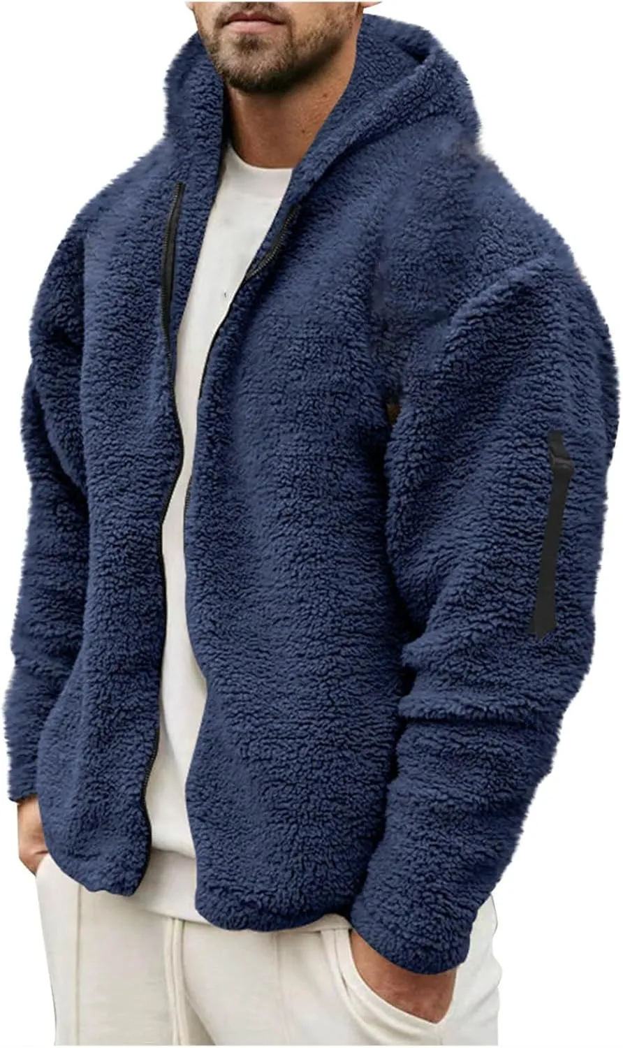 Flannel Jacket for Men Winter Outdoor Warm Fleece Coat with Hood Casual Zip Up Hoodie Plush Sherpa Sweatshirt Outwear