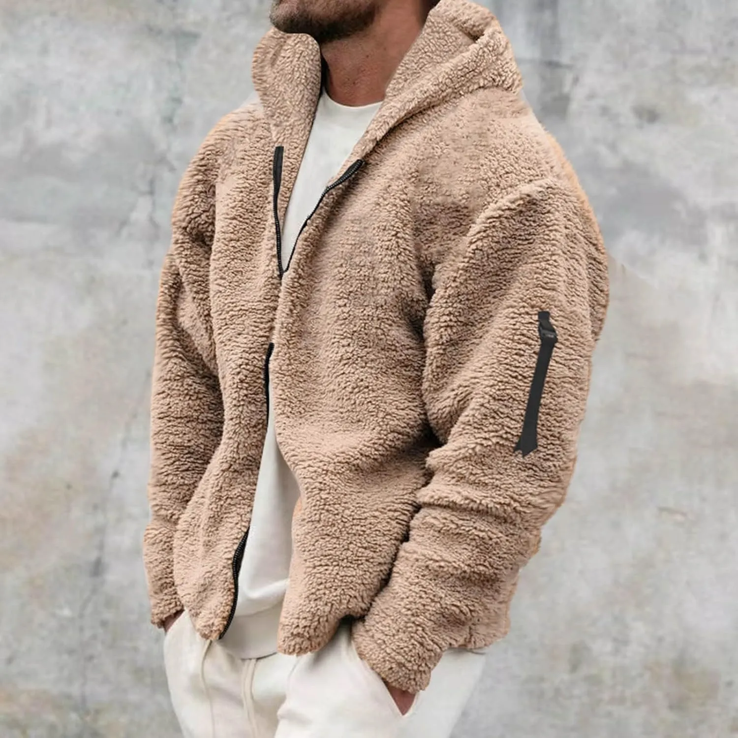 Flannel Jacket for Men Winter Outdoor Warm Fleece Coat with Hood Casual Zip Up Hoodie Plush Sherpa Sweatshirt Outwear
