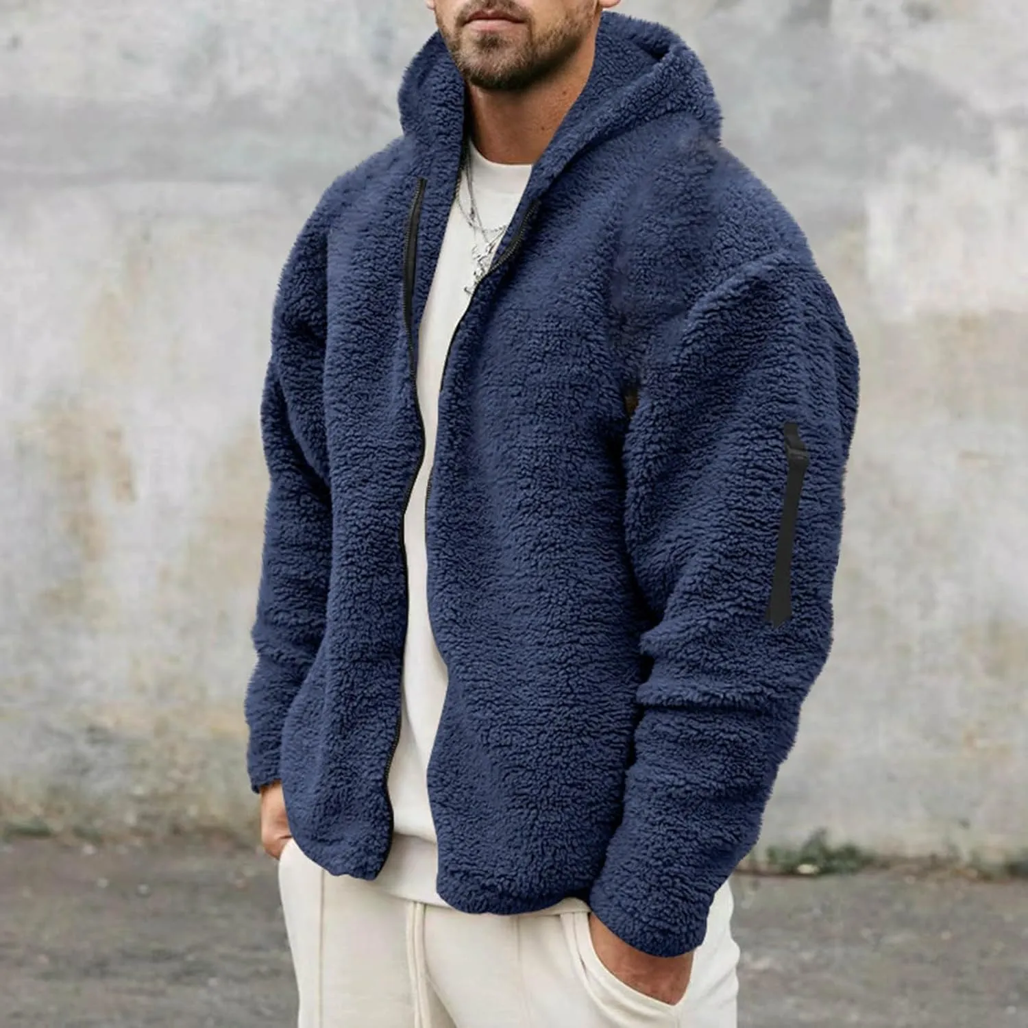 Flannel Jacket for Men Winter Outdoor Warm Fleece Coat with Hood Casual Zip Up Hoodie Plush Sherpa Sweatshirt Outwear