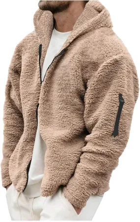 Flannel Jacket for Men Winter Outdoor Warm Fleece Coat with Hood Casual Zip Up Hoodie Plush Sherpa Sweatshirt Outwear