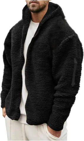Flannel Jacket for Men Winter Outdoor Warm Fleece Coat with Hood Casual Zip Up Hoodie Plush Sherpa Sweatshirt Outwear