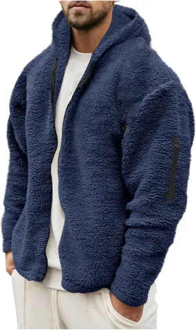 Flannel Jacket for Men Winter Outdoor Warm Fleece Coat with Hood Casual Zip Up Hoodie Plush Sherpa Sweatshirt Outwear