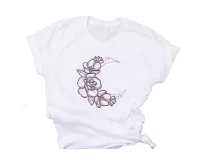 Floral Boho MoonT-Shirt-Womens Boho Moon T-Shirt-Cute Womens Crew-Neck T-Shirt