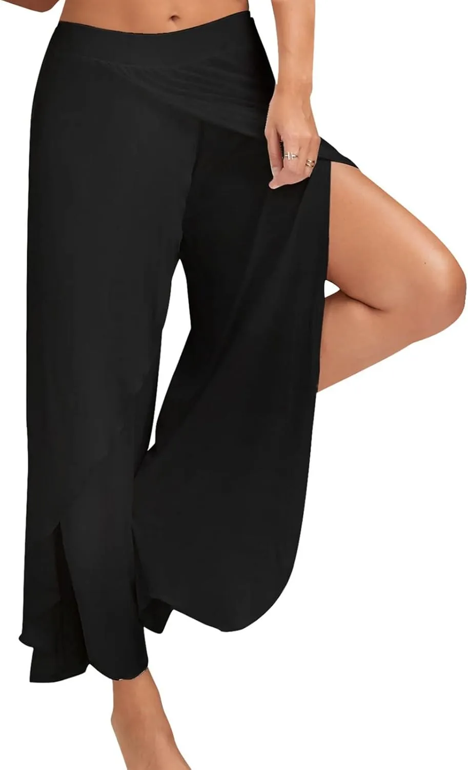 Flowy Split Yoga Pants for Women High Slit Harem Pants Plus Size Wide Leg Lounge Pants Summer Beach Loose Trousers