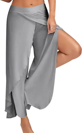 Flowy Split Yoga Pants for Women High Slit Harem Pants Plus Size Wide Leg Lounge Pants Summer Beach Loose Trousers