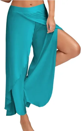 Flowy Split Yoga Pants for Women High Slit Harem Pants Plus Size Wide Leg Lounge Pants Summer Beach Loose Trousers