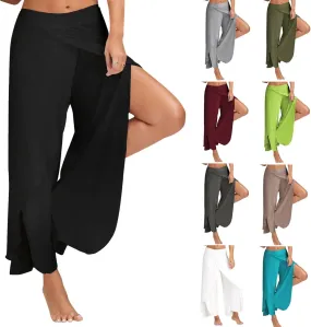Flowy Split Yoga Pants for Women High Slit Harem Pants Plus Size Wide Leg Lounge Pants Summer Beach Loose Trousers