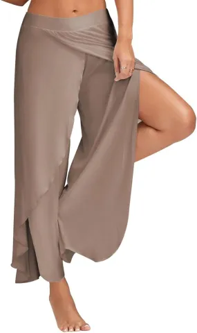 Flowy Split Yoga Pants for Women High Slit Harem Pants Plus Size Wide Leg Lounge Pants Summer Beach Loose Trousers
