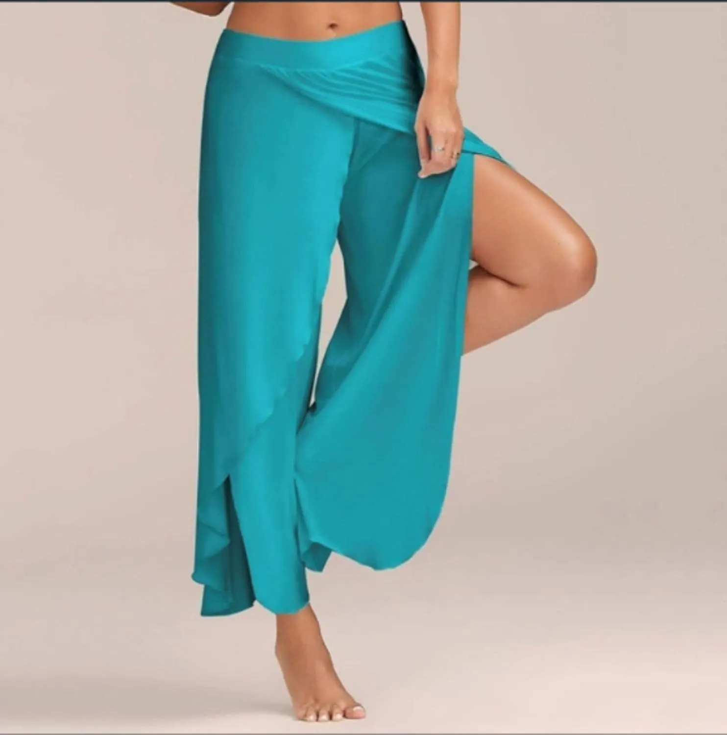 Flowy Split Yoga Pants for Women High Slit Harem Pants Plus Size Wide Leg Lounge Pants Summer Beach Loose Trousers
