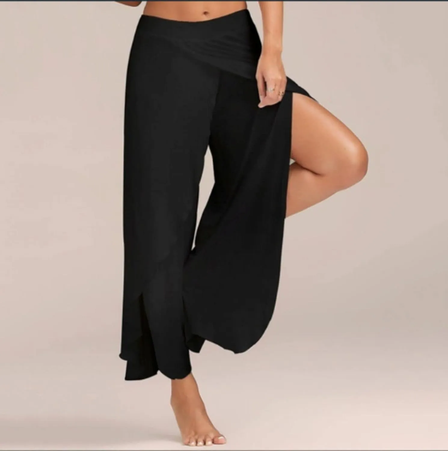 Flowy Split Yoga Pants for Women High Slit Harem Pants Plus Size Wide Leg Lounge Pants Summer Beach Loose Trousers
