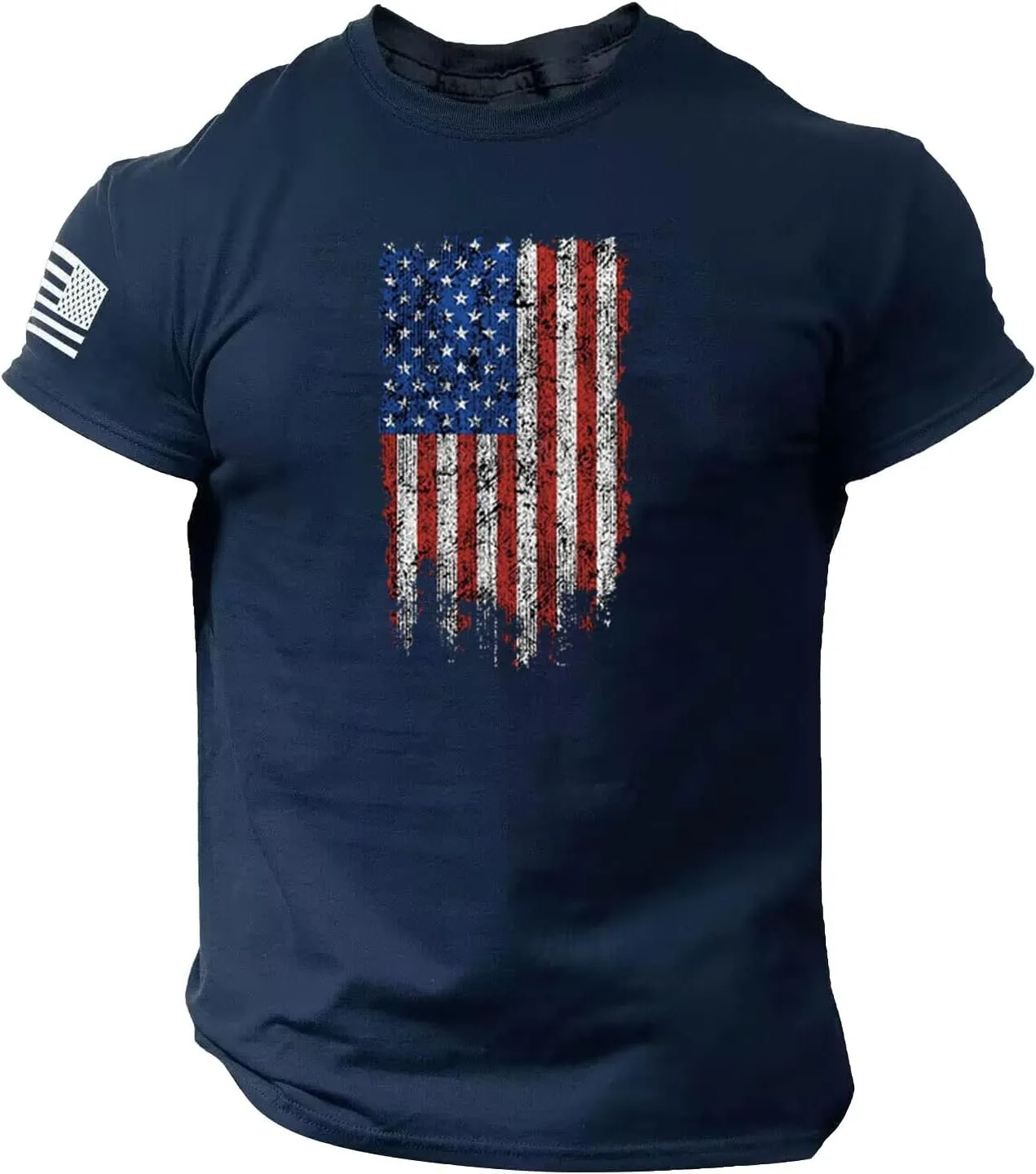 Fourth of July Men Shirt American Flag Printed T-Shirts Short Sleeve Tops Crewneck Casual Shirt Patriotic Tee Shirts