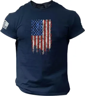 Fourth of July Men Shirt American Flag Printed T-Shirts Short Sleeve Tops Crewneck Casual Shirt Patriotic Tee Shirts