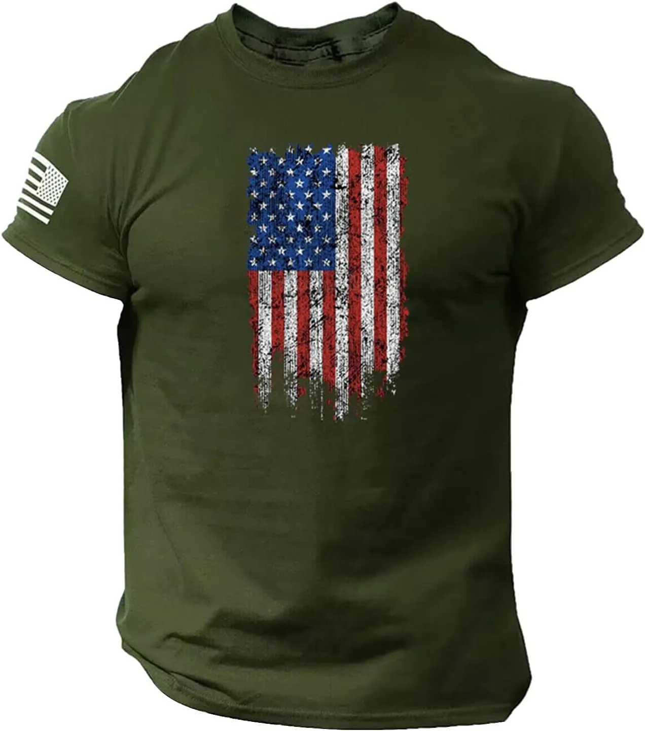 Fourth of July Men Shirt American Flag Printed T-Shirts Short Sleeve Tops Crewneck Casual Shirt Patriotic Tee Shirts