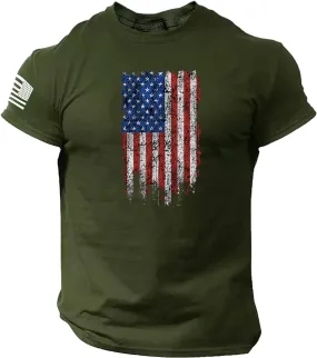 Fourth of July Men Shirt American Flag Printed T-Shirts Short Sleeve Tops Crewneck Casual Shirt Patriotic Tee Shirts
