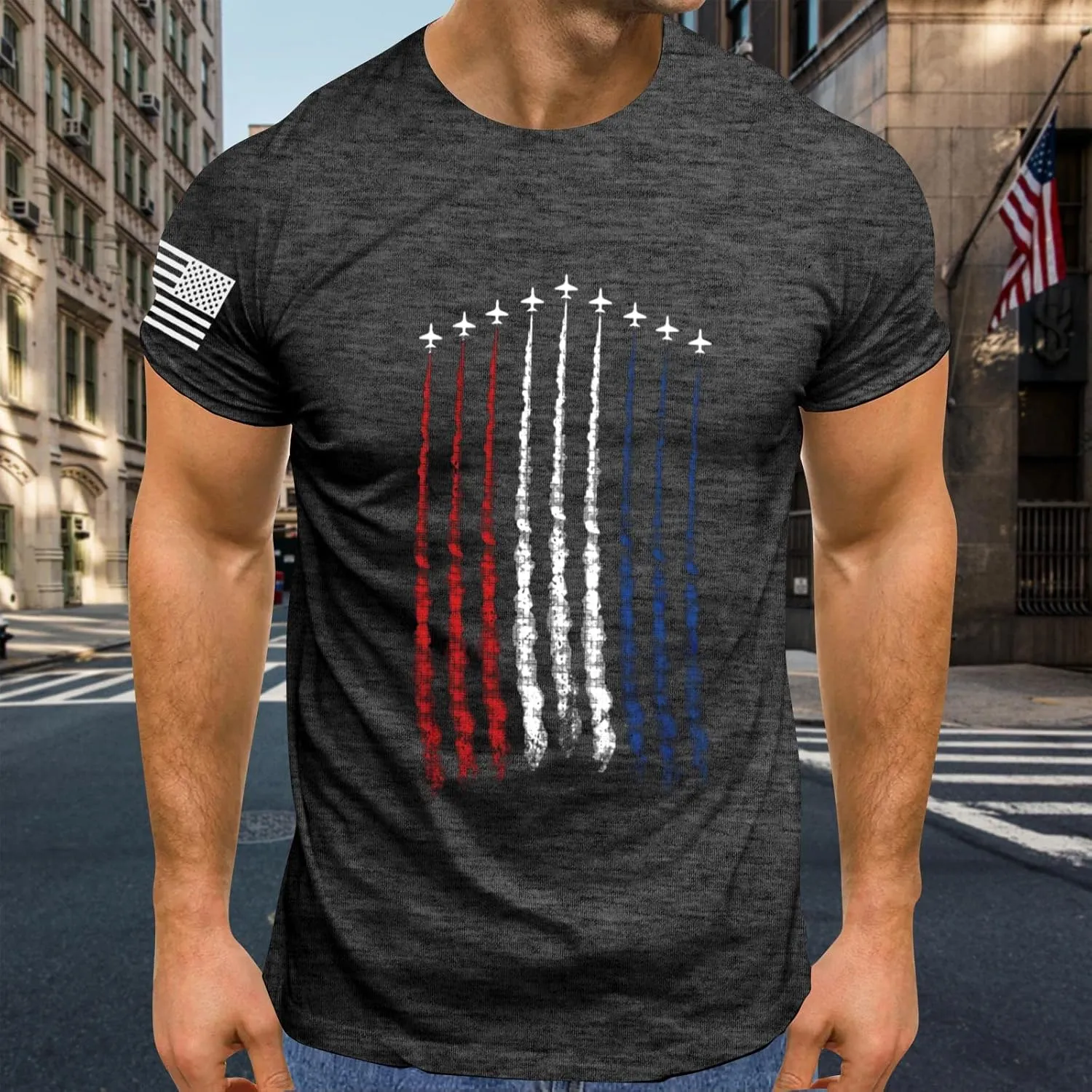 Fourth of July Men Shirt American Flag Printed T-Shirts Short Sleeve Tops Crewneck Casual Shirt Patriotic Tee Shirts