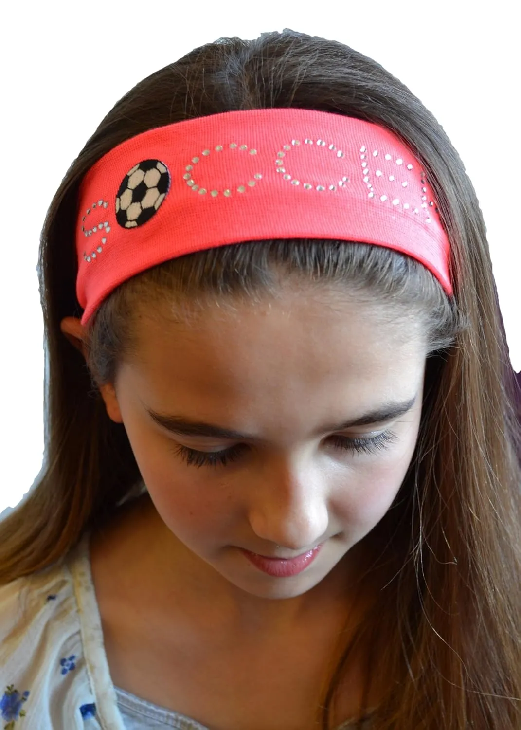 Funny Girl Designs SOCCER BALL Rhinestone Cotton Stretch Headband (Dark Turquoise)