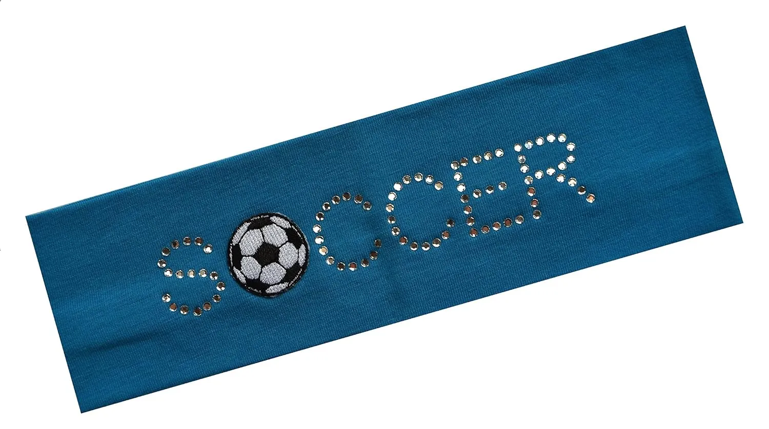 Funny Girl Designs SOCCER BALL Rhinestone Cotton Stretch Headband (Dark Turquoise)