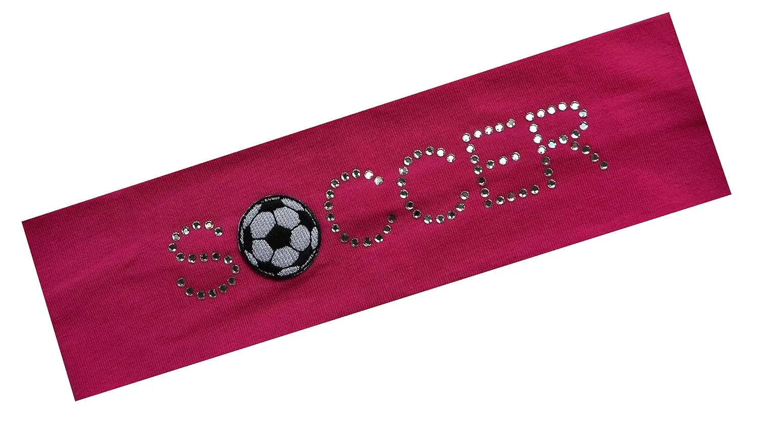 Funny Girl Designs SOCCER BALL Rhinestone Cotton Stretch Headband (Hot Pink)
