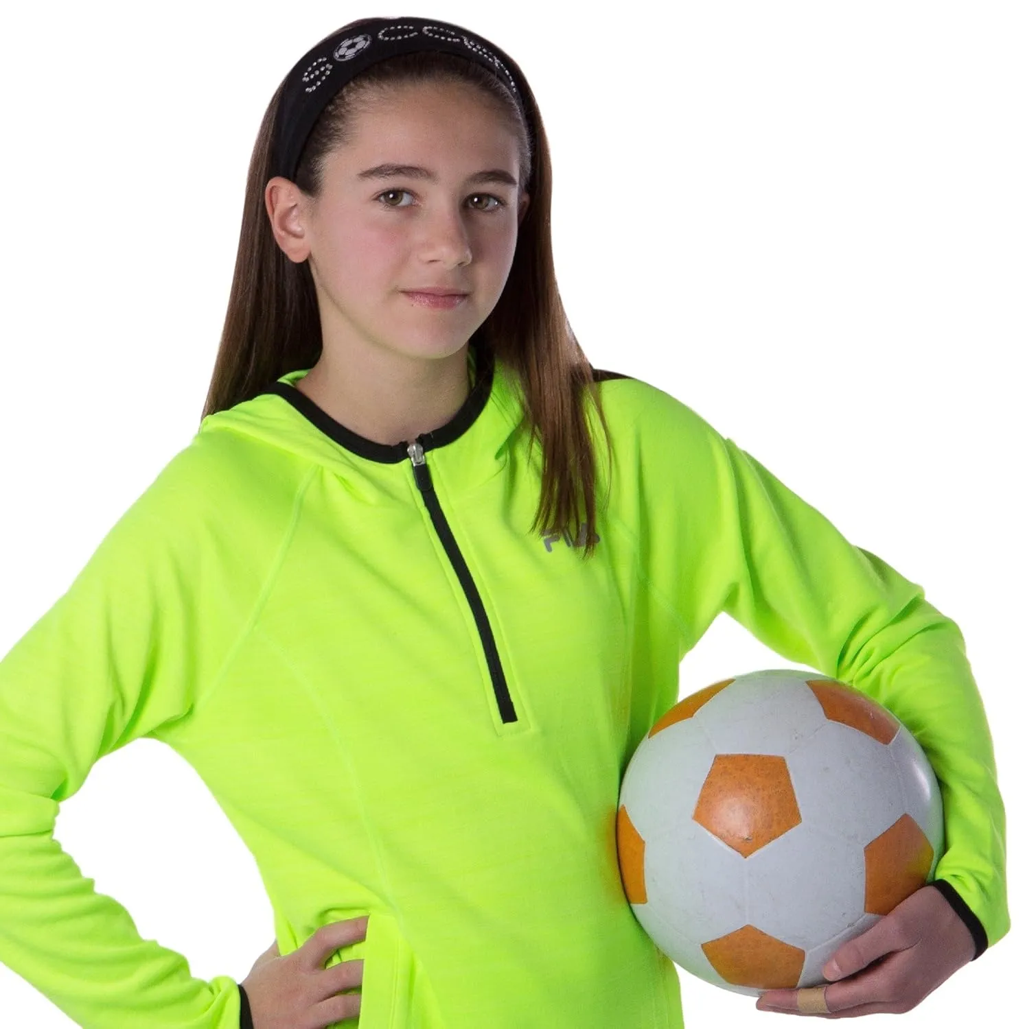 Funny Girl Designs SOCCER BALL Rhinestone Cotton Stretch Headband (Hot Pink)
