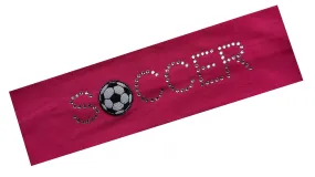 Funny Girl Designs SOCCER BALL Rhinestone Cotton Stretch Headband (Hot Pink)