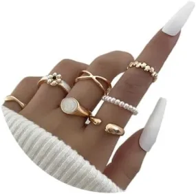 FUTIMELY Knuckle Rings Set for Women Boho Stacking Rings Flower Pearl Rings Midi Stackable Aesthetic Rings Adjustable Statement Joint Finger Rings