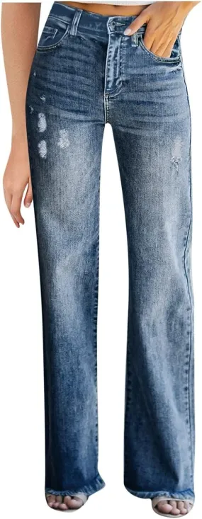 FZVYD Butt Lifting Bootcut Jeans Straight Leg Stretchy Curvy Tummy Control Trendy Denim Jeans High Waisted Slim Fit Jeans