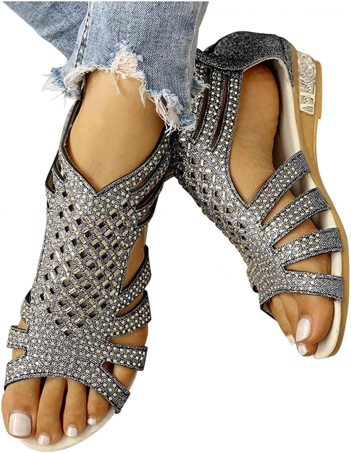 Gibobby Womens Espadrilles Sandals Flats,Women's Platform Sandals Espadrille Wedge Summer Ankle Strap Studded Open Toe Sandal