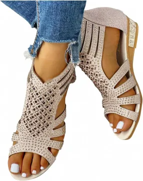 Gibobby Womens Espadrilles Sandals Flats,Women's Platform Sandals Espadrille Wedge Summer Ankle Strap Studded Open Toe Sandal