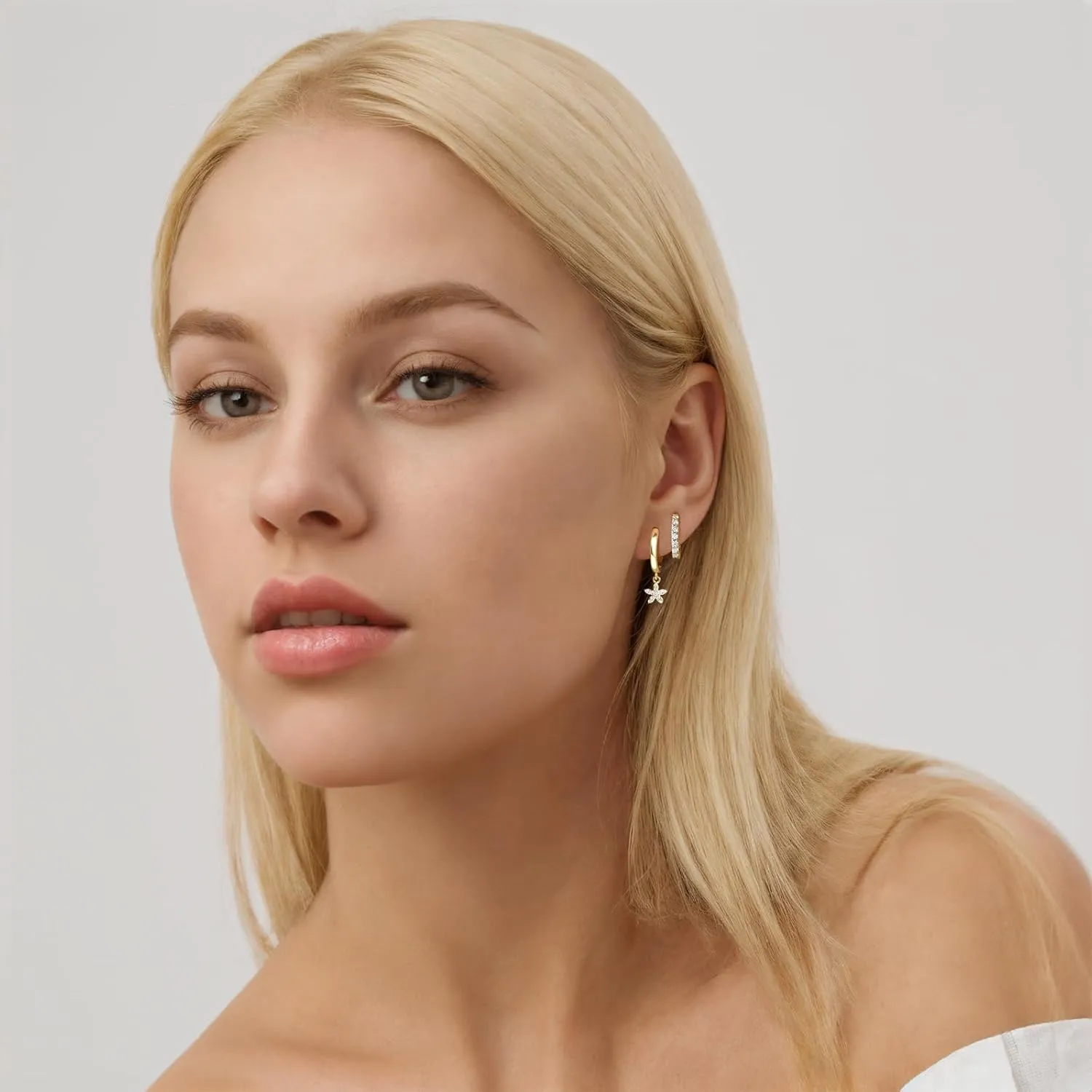 Gold Dangle Earrings Set For Women,14k Gold Plated Square Hoop Earrings Stack,Trendy Earring Sets For Multiple Piercing,Dainty Non Tarnish Star Stackable Earring Jewelry For Sensitive Ears