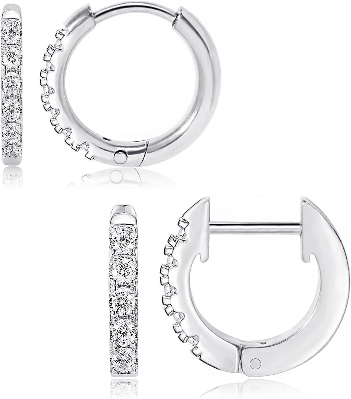 Gold Huggie Hoop Earrings,14k Gold Plated Small Gold Hoop Earrings for Women, Dainty Huggie Earrings with Cubic Zirconia, Gold/Silver/Rose Gold Hoop Earrings Set 10mm (2 Pairs)
