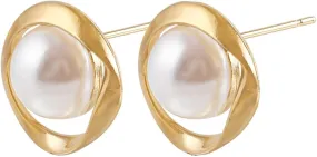 Gold Plated Pearl Stud Earrings for Women,Sterling Sliver Pearl Tiny Stud Trendy Jewelry Gifts for Birthday Xmas Mothers Day