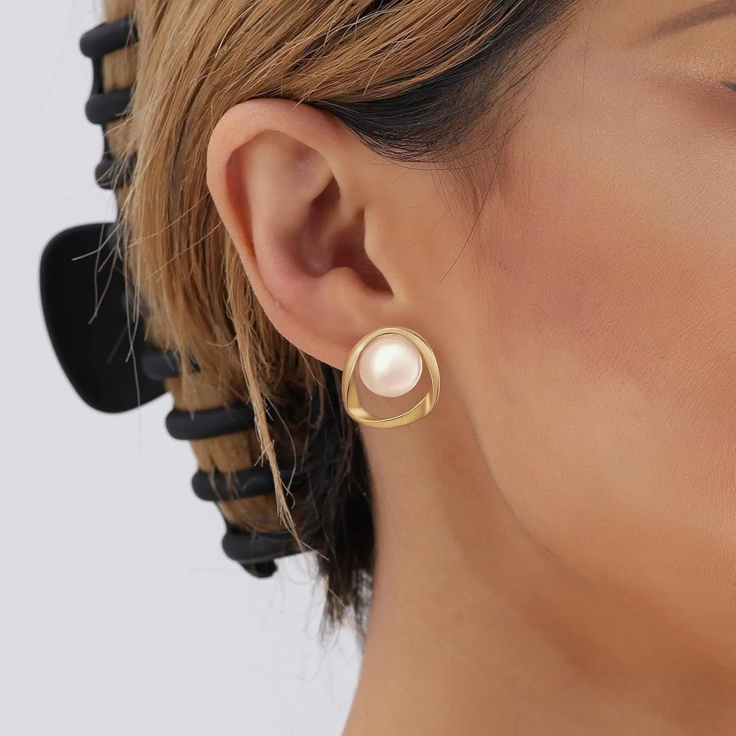Gold Plated Pearl Stud Earrings for Women,Sterling Sliver Pearl Tiny Stud Trendy Jewelry Gifts for Birthday Xmas Mothers Day