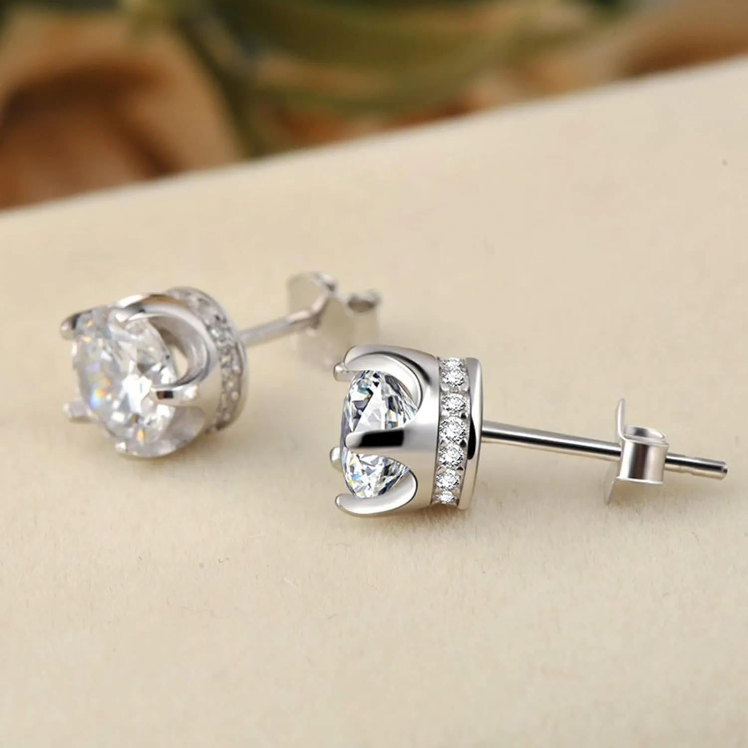 Gold Plated Stud Earrings for Women,925 Sterling Sliver Cubic Zirconia Studs Fashion Jewelry Gifts for Mother Wife Girlfriend