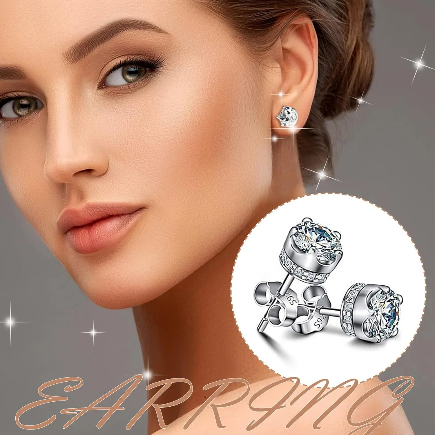 Gold Plated Stud Earrings for Women,925 Sterling Sliver Cubic Zirconia Studs Fashion Jewelry Gifts for Mother Wife Girlfriend