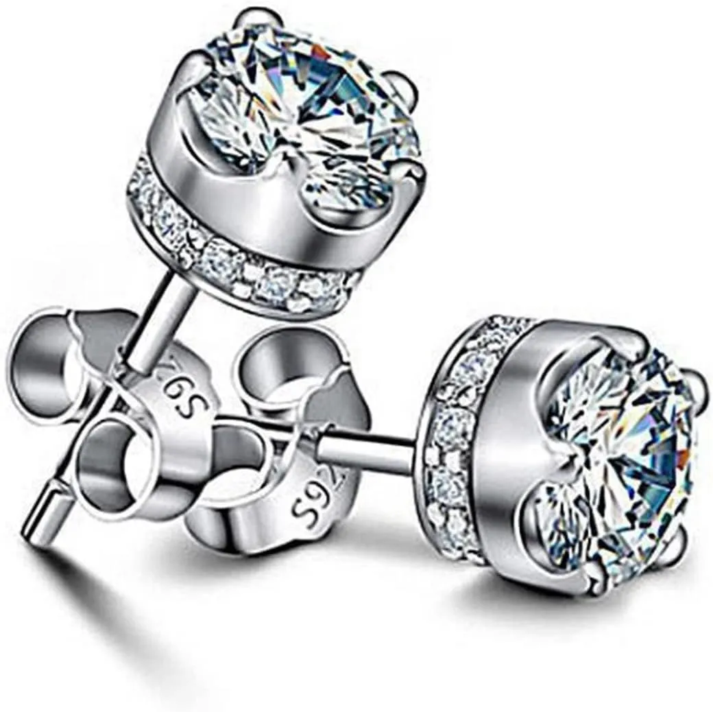 Gold Plated Stud Earrings for Women,925 Sterling Sliver Cubic Zirconia Studs Fashion Jewelry Gifts for Mother Wife Girlfriend