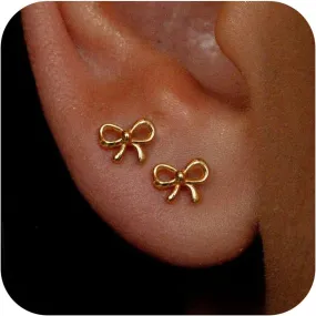 Gold Silver Bow Stud Earrings Cute Tiny Bow Earrings Trendy Fashion Minimalist Simple Metal Bow Tie Earrings