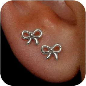 Gold Silver Bow Stud Earrings Cute Tiny Bow Earrings Trendy Fashion Minimalist Simple Metal Bow Tie Earrings