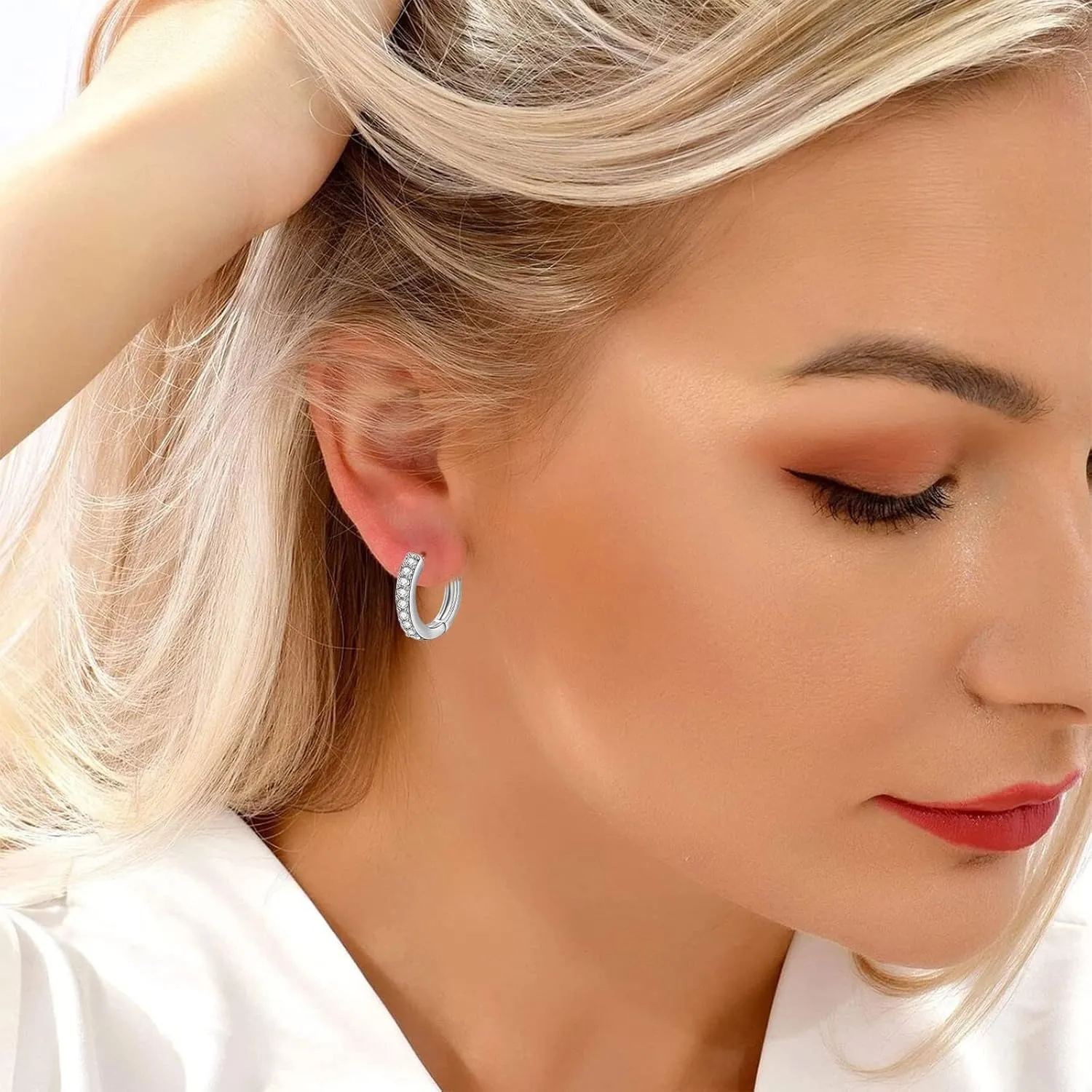 Gold Small Hoop Earrings for Women,Sterling Silver Post Cubic Zirconia Huggie Stud Trendy Jewelry Accessories Gift for Ladies