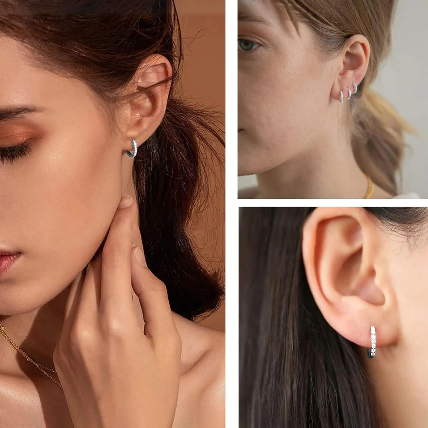 Gold Small Hoop Earrings for Women,Sterling Silver Post Cubic Zirconia Huggie Stud Trendy Jewelry Accessories Gift for Ladies