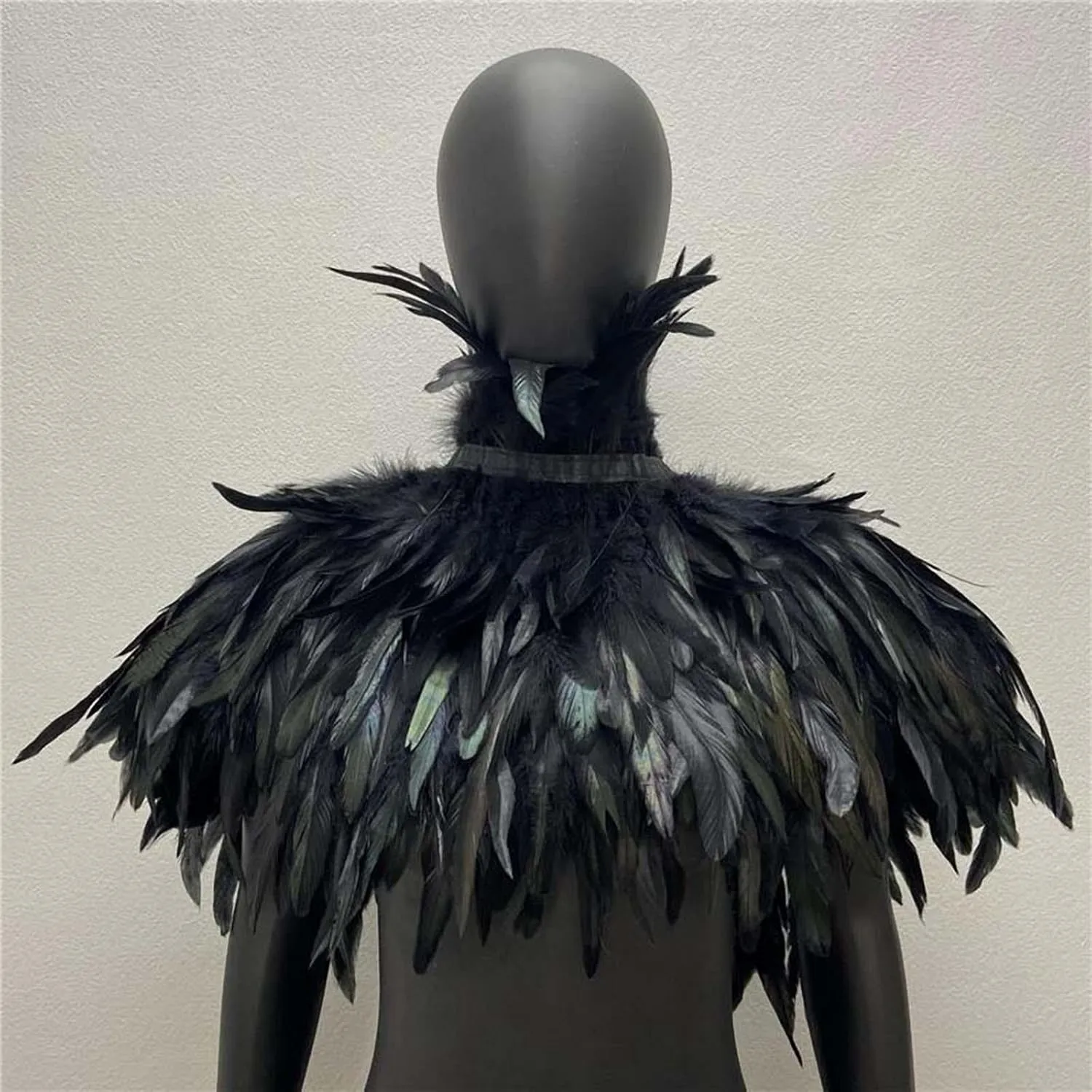 Gothic Artificial Feather Cloak Shoulder Wrap Cosplay Costume Scarf Faux Feather Cape for Halloween Festival Costume