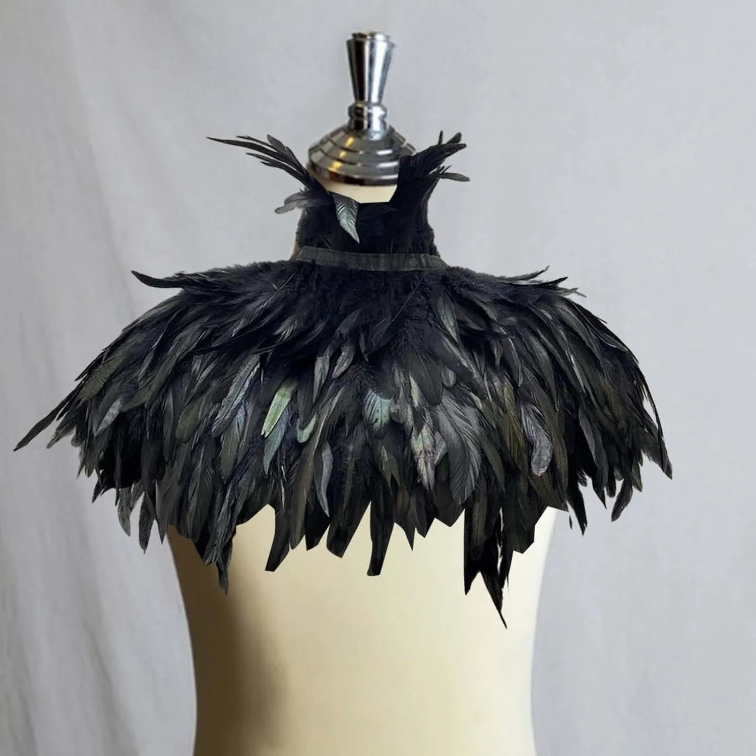 Gothic Artificial Feather Cloak Shoulder Wrap Cosplay Costume Scarf Faux Feather Cape for Halloween Festival Costume